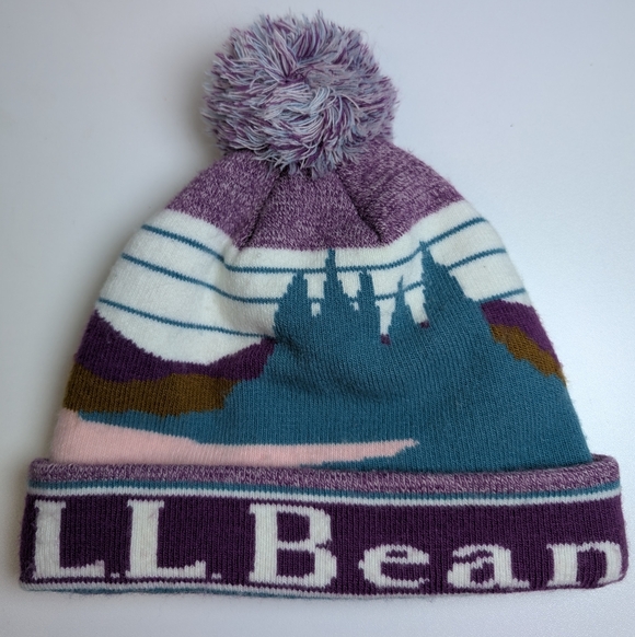 LL Bean Hat Katahdin Pom Winter Beanie Cap Purple Vibrant Colors OSFA Knit - Picture 4 of 4